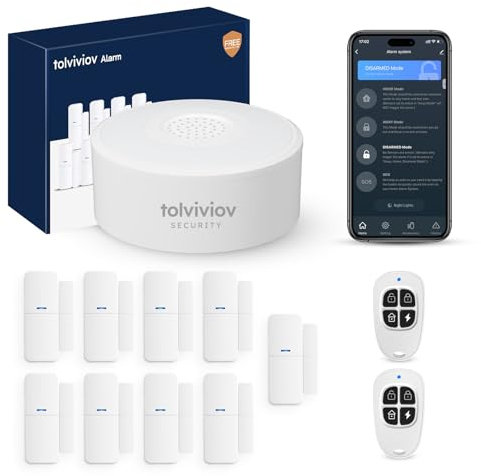tolviviov Home Alarm System(2nd Gen), 12 Pieces Smart Home Alarm Security System DIY No Monthly Fee, Phone Alert, Alarm Siren, Door/Window Sensors, Remotes, Work with Alexa, for House Apartment Office