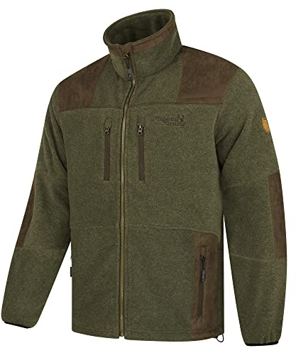 HUBERTUS Herren Fleece Jagdjacke mit Besätzen an Schultern und Ellenbogen Oliv Braun, Modell Zabelstein (3XL)