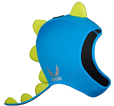 Wetsuit Hood Dinosaur 3mm Neoprene Scuba Diving Hood for Men Women Children, Scuba Dive Cap Hat Thermal Surfing Hood with Flow Vent for Snorkeling Swimming Water Sports (Blue/Yellow)