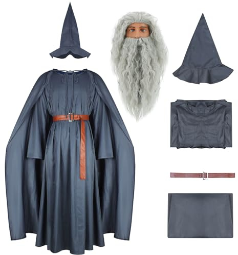 AYYOHON Erwachsene Gandalf Robe Mithrandir Lord Ringe Kostüm Grau Umhang mit Zauberer Hut Umhang Halloween Cosplay Anzug