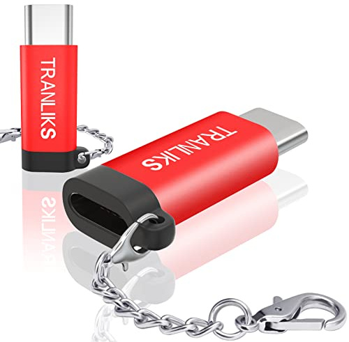 TRANLIKS Adaptador USB C a Lightning, Adaptador Lightning Hembra a USB C Macho con Llavero Antipérdida, Solo para Cargar el Teléfono (el Audio de los Auriculares no es Compatible) - 2 Pack