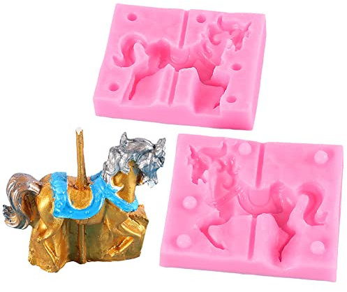 TOPBSFARNY 3D-Karussell-Pferd-Form, Silikon, Fondant, Kuchendekoration, Backwerkzeuge, Süßigkeiten, Ton, Blütenpaste, Schokoladenformen