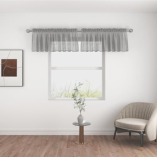 UPOPO Grey Valance 15 inches Long Sheer Curtain Valance Pelmet Living Room Bedroom Kitchen Voile Transparent Light Filtering Valance Curtain Small Short Door Window Treatment 2 Panels Rod Pocket
