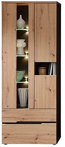 Lomadox Vitrine inkl. LED-Beleuchtung in Artisan Eiche Nb. mit Graphit, B/H/T: ca. 75/197/38 cm