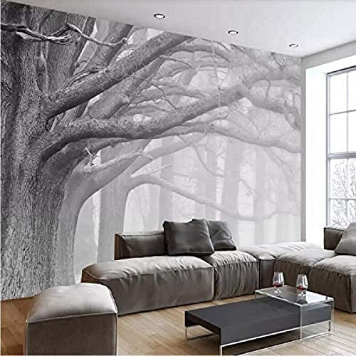 Papier Peint Panoramique Arbre Noir Et Blanc Papier Peint 3D Personnalisés Intissé Décoration Murale 150x105cm