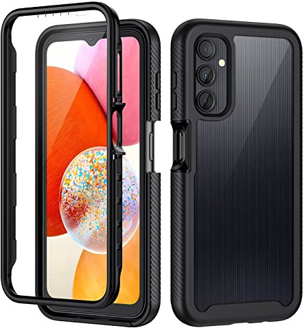 seacosmo for Samsung A14 Case, Galaxy A14 Cover with Screen Protector Full Body Shockproof Protection Armour Cover Slim Fit Bumper Protective Phone Case for Samsung Galaxy A14 4G/5G - Black/Clear