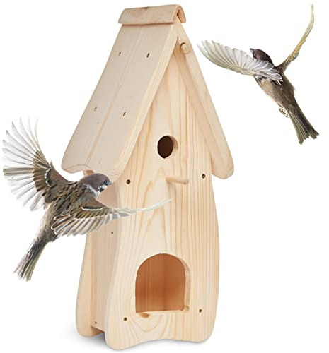 Woid Herz Nistkasten mit Vogelfutterhaus (N1) Vogelhaus für Kohlmeise, Blaumeise, Feldsperling und Trauerschnäpper