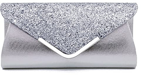 MCWTH Abendtasche, Clutch, Geldbörsen für Damen, Hochzeit, Abschlussball, Party, Glitzer-Pailletten, Schultertaschen, silber, Small