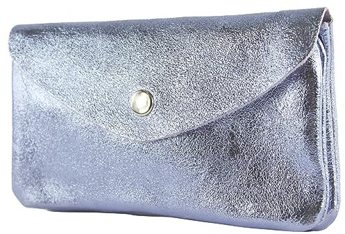 modamoda de P11 Damen Leder Geldbörse Portemonnaie Medium Handmade in Italy, Farbe:Pastellviolett Metallic