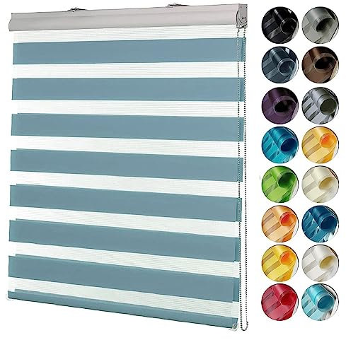 Lamellenvorhang Vertikaljalousie 30 x 350 cm Doppeltes Tuch, Schutz der Privatsphäre Day + Night Plissee Falt-Rollo mit Verstellbarer Kette für Fenster und Türen, Blau