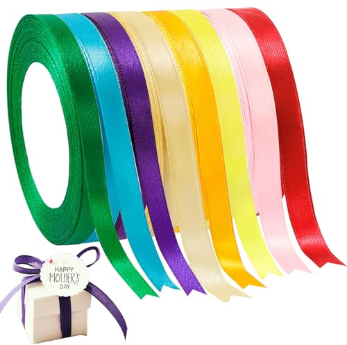 Rotoli Nastro Di Raso 6mm, Colore Misto - Nastro Di Tessuto Di Seta Raso, Per Confezionare Regali, Feste Di Compleanno, Matrimoni, Fiori, Larghezza 22m × 8