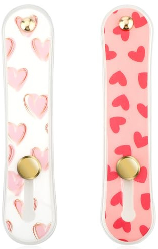 phone Loop Finger Holder, Silicone Grip Finger Strap Stand Universal Portable Kickstand for Most Smartphones (2pcs-pink/white hearts)