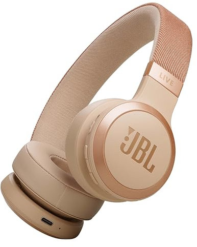 JBL Live 670NC Casque supra-auriculaire, Bluetooth 5.3, connexion multi-source, Réduction de Bruit Adaptative et Smart Ambient, jusqu'à 65 heures d'autonomie, beige