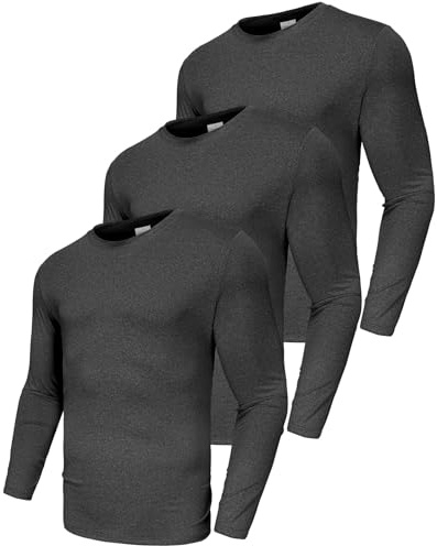 Boyzn herr 3-pack performance långärmad skjorta t-shirt rund hals löpning sport träning tröja, 3-pack svart, XXL