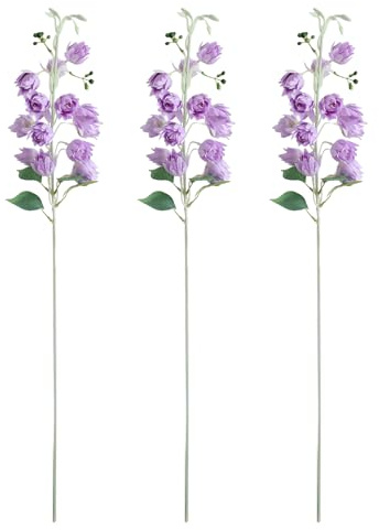 3 Stück Künstliche Maiglöckchen-Blumen, Seiden-Maiglöckchen-Blumen mit Stielen, Künstliche Convallaria Majalis, Künstliche Glocken-Orchideenblumen, Windspiel-Orchideen-Hochzeitsstrauß(Lila)
