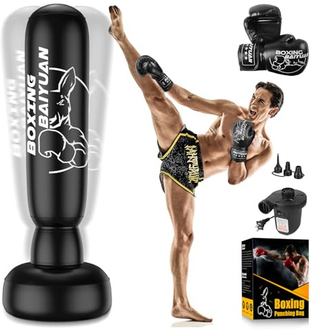 71 Heavy Standing Punching Bag for Adults Teens, Thickened Freestanding Punching Bag with Boxing Gloves and Automatic Pump, Inflatable Boxing Bag with Stand for Training MMA Thai Taekwondo Fitness