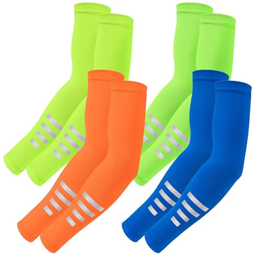 Heveer Manicotti Braccio Riflettenti Manicotti con Protezione Solare Manicotti Sportivi Unisex per l'Esterno 4 Paia Blu, Verde, Giallo, Arancione