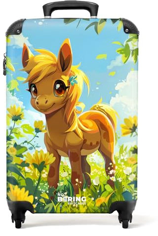 NoBoringSuitcases.com Kinderkoffer, Kinderkoffer Mädchen, Koffer Kinder, Reisekoffer, KabinenKoffer, Koffer Mädchen, Rollkoffer Klein, Carry On, Koffer Handgepäck 55x40x20 cm (Pony - Braun)