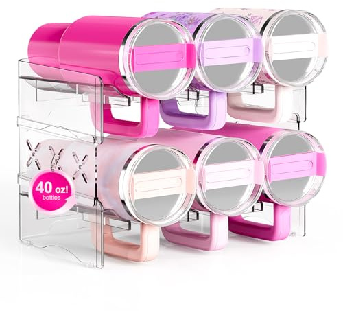 JYPS Tumbler Organizer, Acrylic Water Bottle Storage For Full Stanley 40oz Tumbler, Stackable Handle Cup Holder For Home Kitchen Pantry Countertop Cabinet, Size For Stanley/HydroJug/Owala/YETI/BrüMate