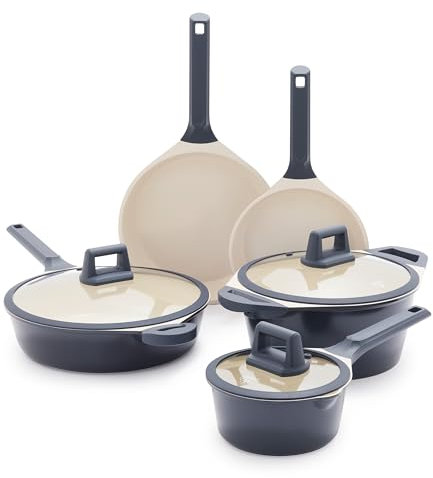 GreenLife Arte 8 Piece Ceramic Nonstick Cookware Pots and Pans Set, Induction Suitable, PFOA & PFAS Free, Stay-Cool Handles, Glass Lids, Stock Saucepans & Frying Pans, Dishwasher Safe, Graphite