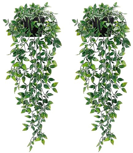 Plantas artificiales de interior con maceta, 2 unidades de plantas falsas caídas, de plástico, plantas artificiales de interior, hiedra artificial, plantas artificiales decorativas con maceta, balcón