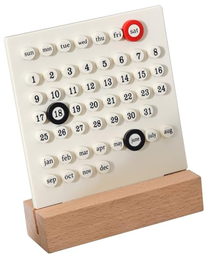Schreibtischkalender aus Holz, DIY-Ringe, ewiger Kalender, Datumsaufzeichnung, Schreibtischkalender, Woche, Monat, Tagesanzeige, Desktop-Dekor-Kalender für Heimbüro (weiß)