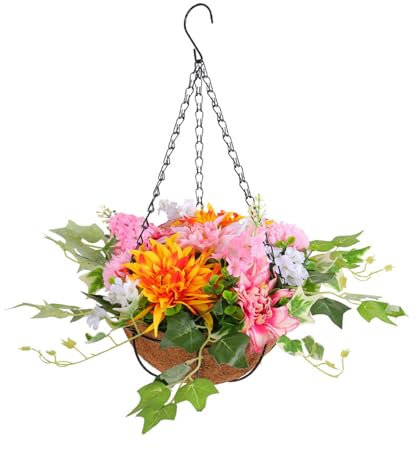 MLWSKERTY Flores artificiales colgantes en cesta de seda de crisantemo de flores falsas con cadena para colgar en macetas para decoración de bodas, hogar, fiestas