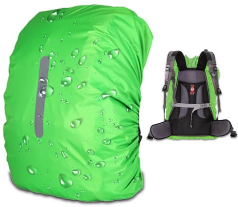 VONJUMA Protection Sac À Dos Pluie Avec Sangle De Poitrine Housse De Pluie Pour Sacs À Dos Avec Bandes Réfléchissantes Imperméable Pour Cartable Réfléchissant Vert Fluo 55-65L