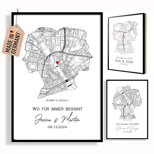 Urhome Personalisiertes Pärchen-Poster mit Wunschadresse – Wo alles begann Kunstdruck | Geschenk für Hochzeit, Jahrestag, LGBTQ+ Paare | Hochwertiger Druck auf Baumwollpapier