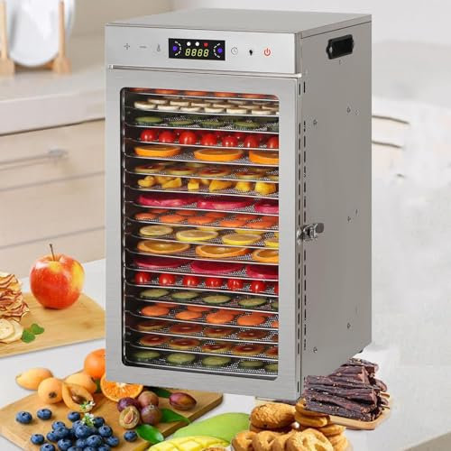 MáQuina Deshidratadora De Alimentos Profesional, 6/8/12/18 Bandejas De Acero Inoxidable, Secadora De Frutas Para Cecina, Golosinas Para Perros, Hierbas, Temporizador Y Control De Temperatura,18-Tray