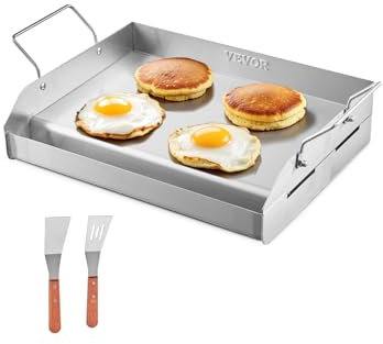 VEVOR Stainless Steel Griddle, 17x13 inch Universal Flat Top Rectangular Plate, Gas Grill Griddle for BBQ Grill, Teppanyaki, Portable Family Cookware with Handle, for Camping Tailgating Party