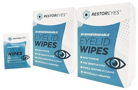 40 x Restoreyes Biodegradable Eyelid Wipes – Eco-Friendly, Hypoallergenic Cleansing Wipes for Sensitive Eyes, Blepharitis Relief, and Daily Eyelid Hygiene (Pack 2)