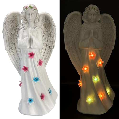 Online Fuchs Gartenfiguren - großer Engel mit LED beleuchteten Blumen für draußen - wetterfest - 37 cm hoch - Figuren mit Batteriebetrieb inkl. 6-Stunden Timer