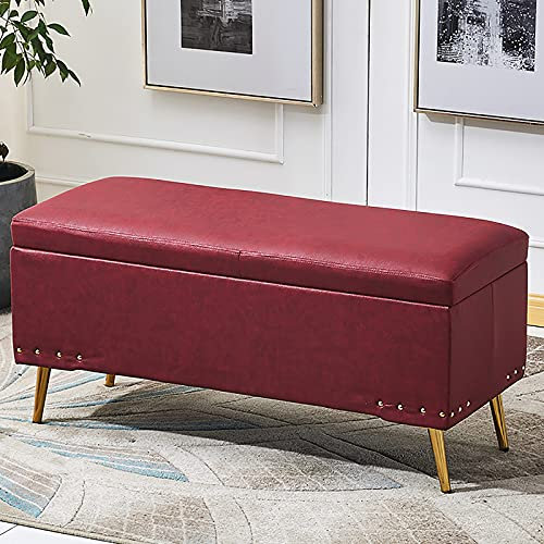 Luxuriöse Ottomane aus Kunstleder, modern, rechteckig, mit weicher Sitzfläche und multifunktionaler Aufbewahrung, 80 x 40 x 45 cm, Rot