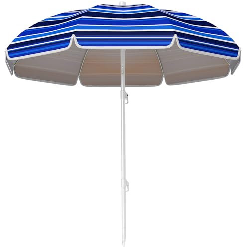 Outsunny Sombrilla de Playa Grande Ø180 cm Sombrilla de Terraza Exterior Plegable con Ángulo Ajustable Protección UV50+ Impermeable Mástil de Ø32 mm Multicolor