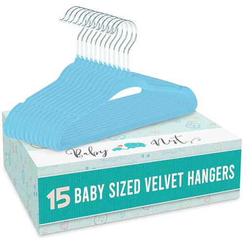 15 Pack Baby Hangers for Clothes, Kids Clothes Hangers, Velvet Childrens Coat Hangers for Nursery and Wardrobe Organisation (Blue)