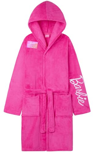 Get Trend Barbie Vestaglia Bambina e Adolescenti, Pile Accappatoio con Cappuccio, Abbigliamento da Casa Regali per Lei (11-12 Anni, Rosa Barbie)