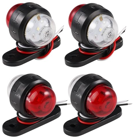 4 luces LED de gálibo para remolques, luces de posición con soporte de goma, luces laterales impermeables de 12 V 24 V LED para caravanas, camiones, coches, luz blanca y roja