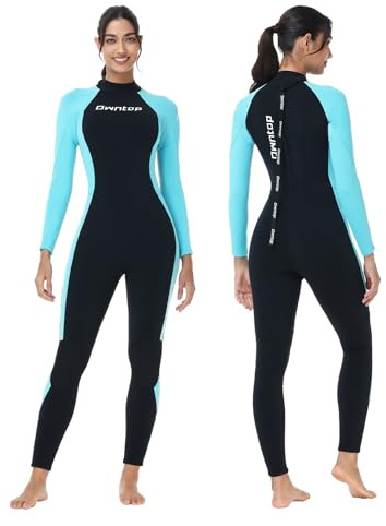 Owntop Muta da uomo e da donna, 3/2 mm, lunghezza intera, in neoprene con cerniera posteriore, pelle termica elasticizzata per surf, snorkeling, da donna, blu, S