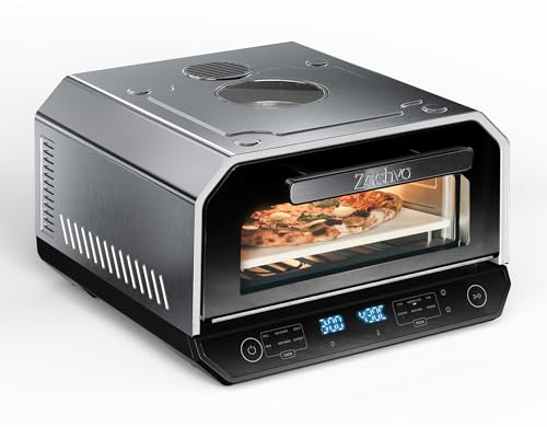 Indoor Pizza Oven, 12 Inch Pizza in 90 Seconds, Heats up to 850°F Pizza Maker, 12-in-1 Countertop Electric Pizza Oven with 6 Touchscreen Presets, Pizza Stone & Peel Included, Stainless Steel