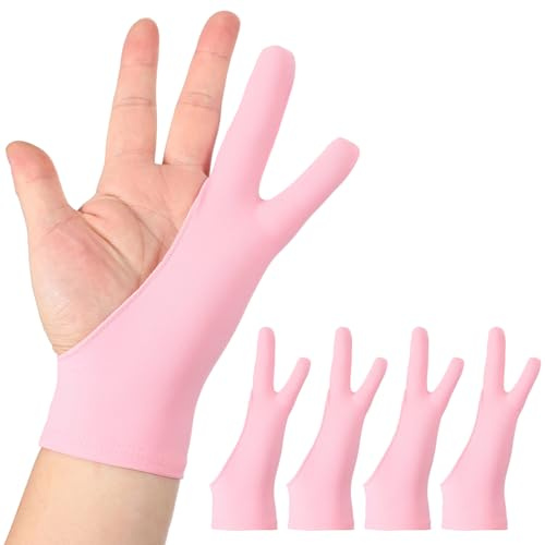 sourcing map Lot de 4 gants de dessin d'artiste respirants avec deux doigts pour main droite et main gauche pour tablette numérique graphique croquis (taille M), rose