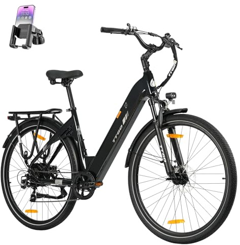 ttgo E Bike 28 Zoll Elektrofahrrad für Erwachsene, 250W Motor, 52 Nm Drehmoment, 36V 18Ah Akku, 80–120 km Reichweite, Alurahmen, 7-Gang, Scheibenbremsen, LCD Display, C3 SE (Schwarz)