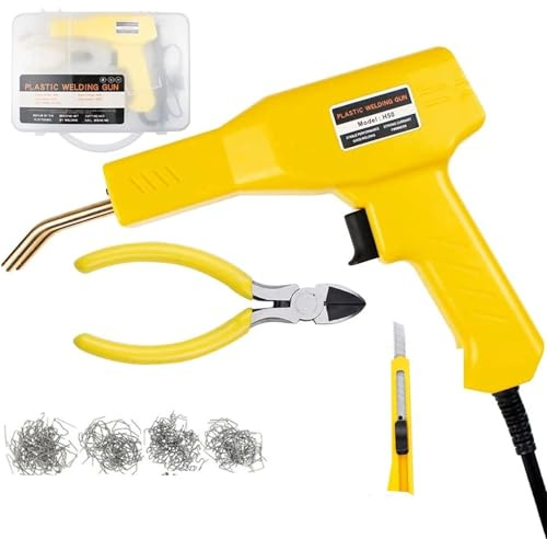 Saldatrice per plastica Saldatore a pistola termica per saldatrice di plastica, kit di strumenti per la riparazione di auto, punti metallici per saldatura paraurti(Set 3 with box)