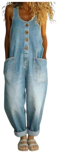 Denim Dungarees for Women UK Loose Fit Jumpsuits Summer Baggy Straight Leg Distressed Overalls Jeans Stretch Bib Sleeveless Overalls Pants Vintage Adjustable Straps Plus Size Work Trousers Suit Pocket