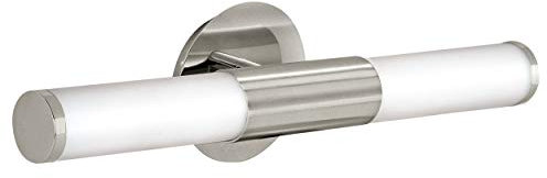 EGLO Palmera Lámpara de pared de 2 focos, aplique de espejo de metal y cristal esmerilado opalino, lámpara para cuarto de baño en plata, blanco, luminaria a prueba de humedad, IP44, E14