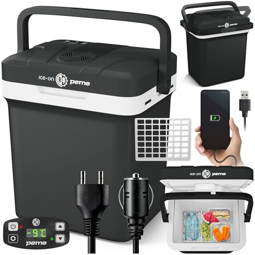 peme Kühlbox Auto elektrisch 12V 230V 22,9 L mit Steckdose für Camping | Reisen und Ausflüge, für Erwachsene, täglicher Gebrauch, Lebensmittel und Getränke, unterwegs und zu Hause