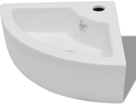 vidaXL Lavello in Ceramica ad Angolo con Foro per Rubinetto Scarico Lavandino