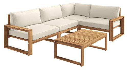 OUTLIV. Sitz- Rücken Kissen, 5-teilig, 255 x 170 cm, inkl. Kissen | Akazie und Polyester; inkl. Kissen und mit Loungetisch; 5-teilig; 255 x 170 cm; Natur/Ecru; für Garten und Terrasse