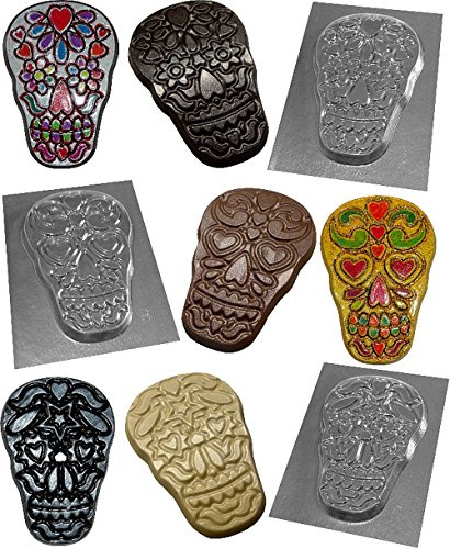 3 Sugar Skulls Chocolate Moulds Plaster Soap Molds Dia de Los Muertos Halloween Day of The Dead
