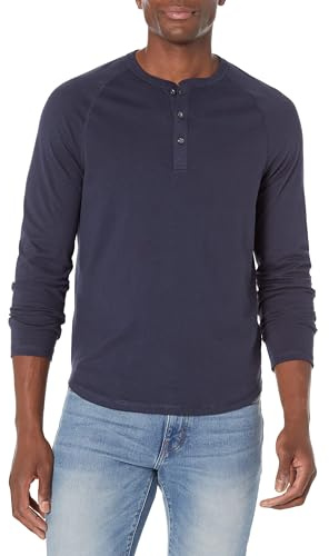 Amazon Essentials Maglia con Collo Serafino a Maniche Lunghe Uomo, Blu Marino, L